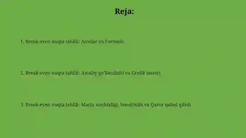 Zararsizlik nuqtasi tahlili 2
