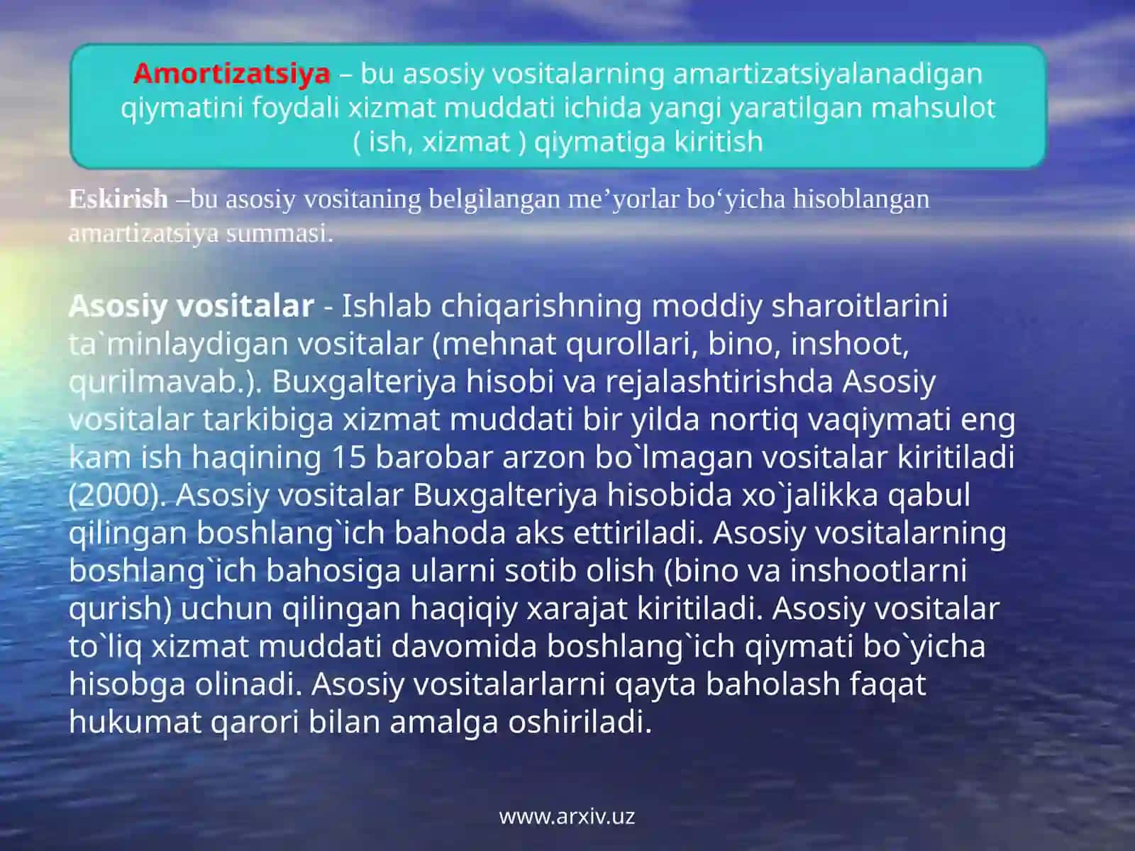 Asosiy vositalar va amortizatsiya 2