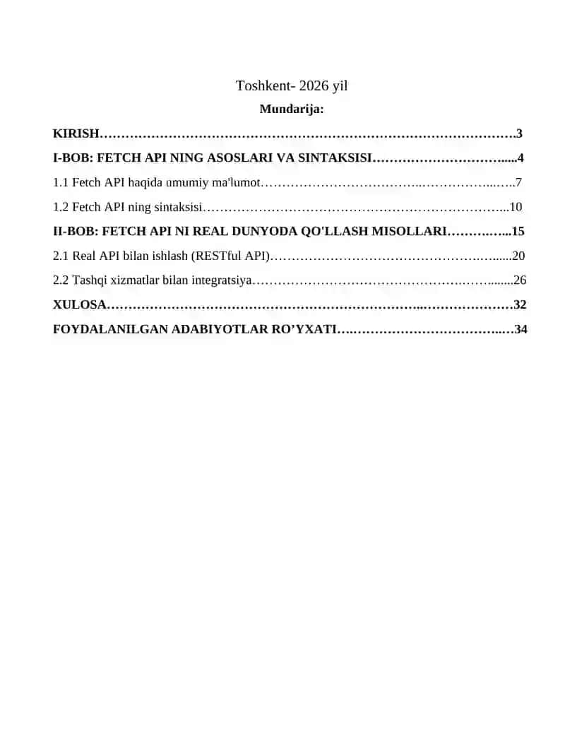 Fetch API bilan ishlash 2