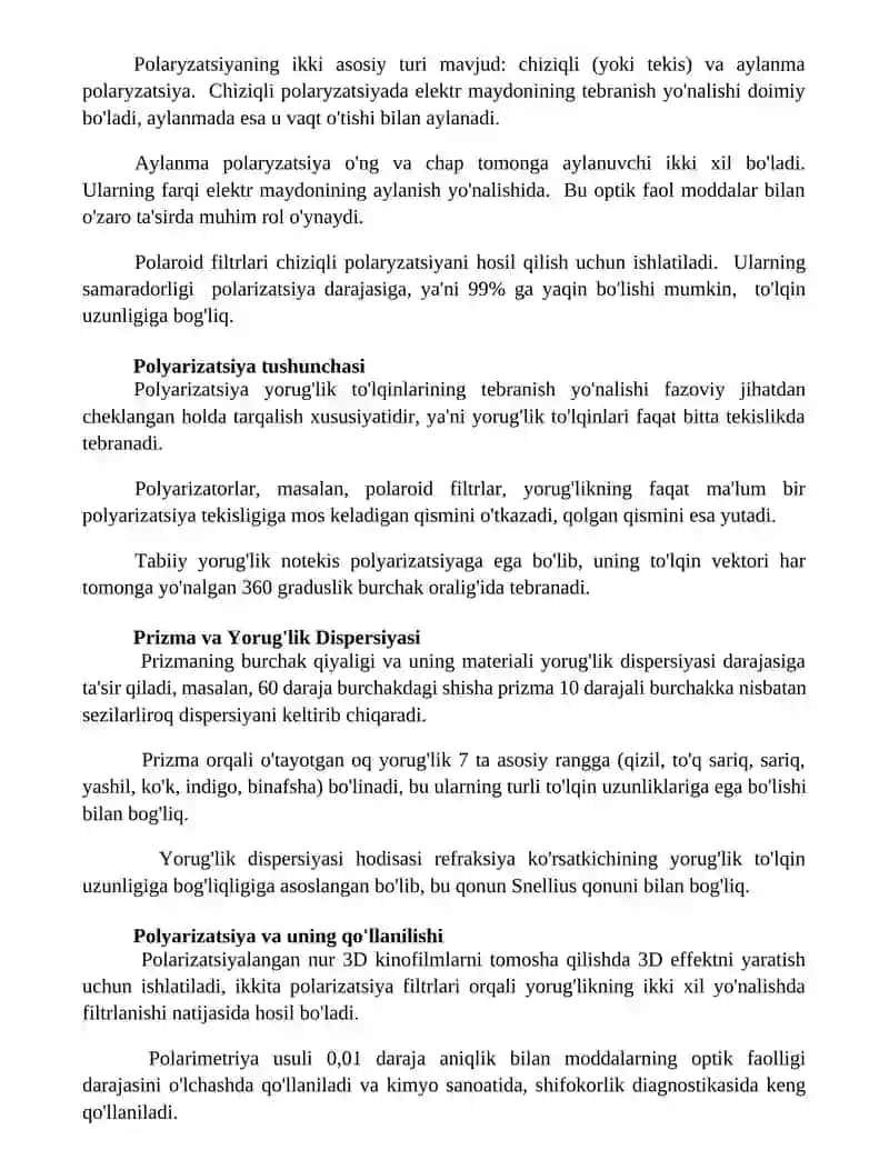 Yorug'lik dispersiyasi va qutblangan yorug'lik 2