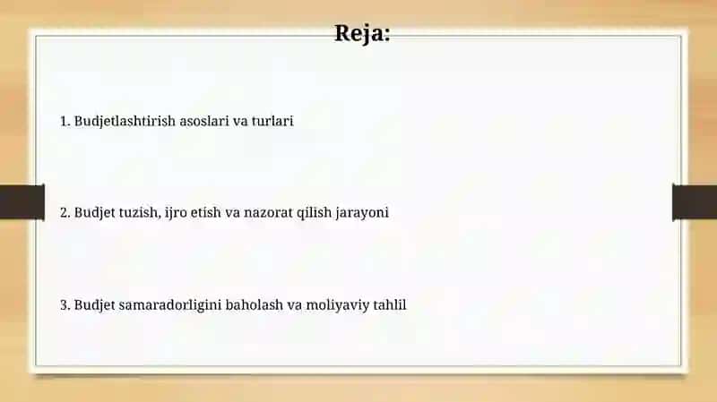 Byudjetlashtirish va byudjetli boshqarish 2