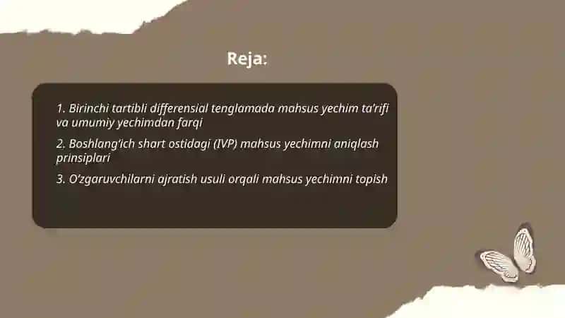 Birinchi tartibli differensial tenglamalarning mahsus yechimi 2
