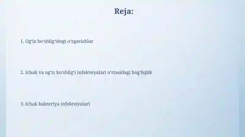 Ichak bakteriyali infeksiyalari va og'iz bo'shlig'idagi o'zgarishlar 2
