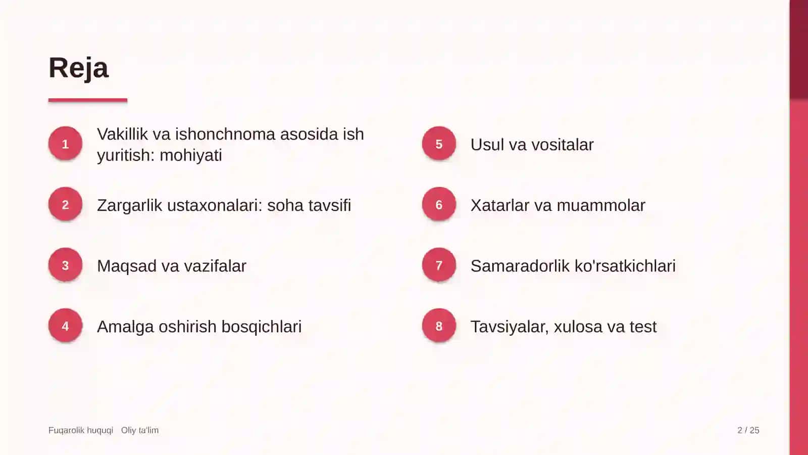 Zargarlik ustaxonalarida vakillik va ishonchnoma asosida ish yuritish 2