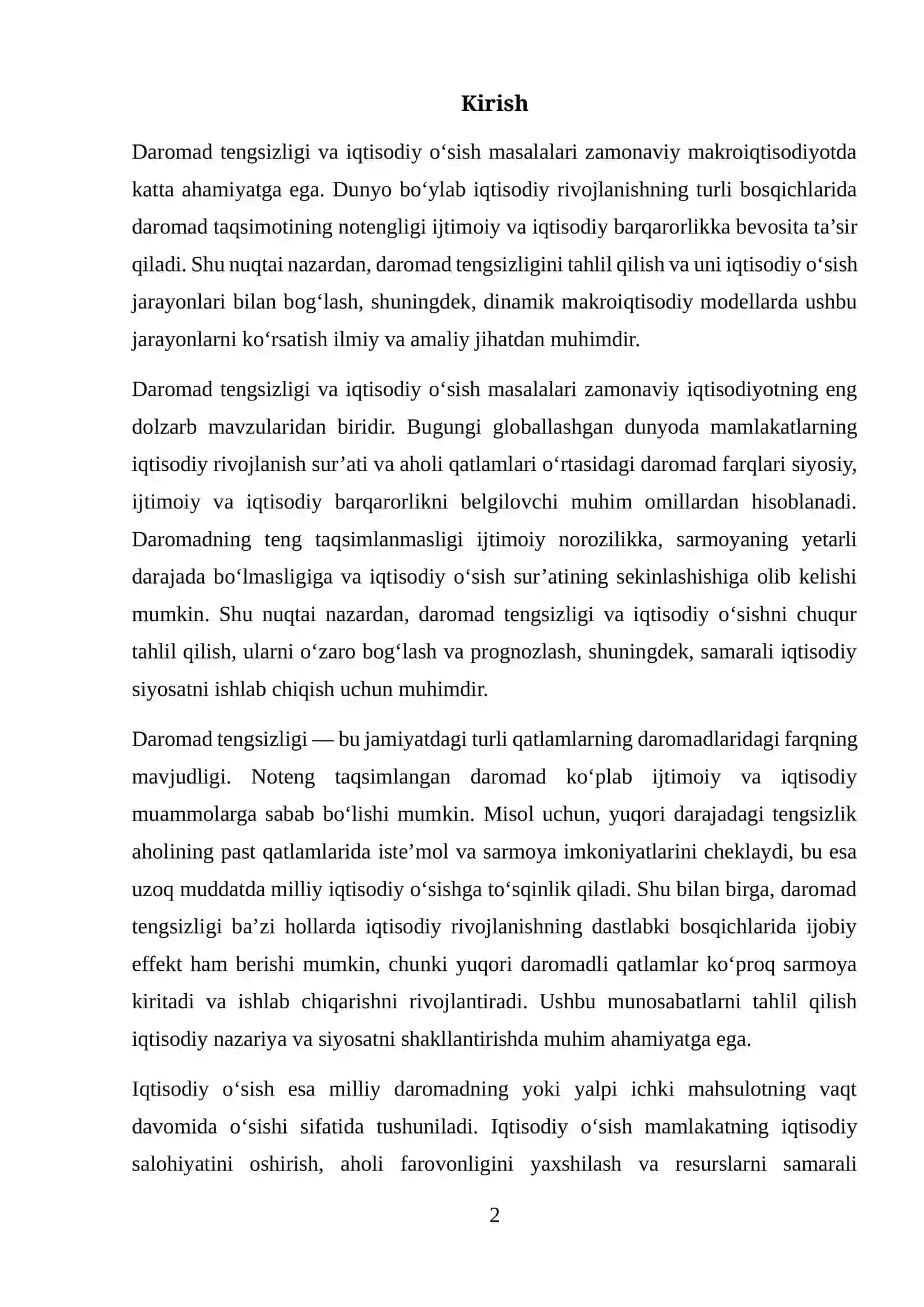 DINAMIK MODELLARDA DAROMAD TENGSIZLIGI VA IQTISODIY O‘SISH 2
