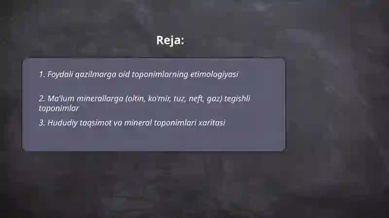 Foydali qazilmalar toponomikasi 2