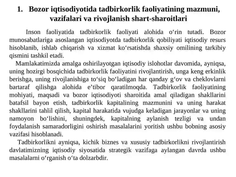 Tadbirkorlik faoliyati 2