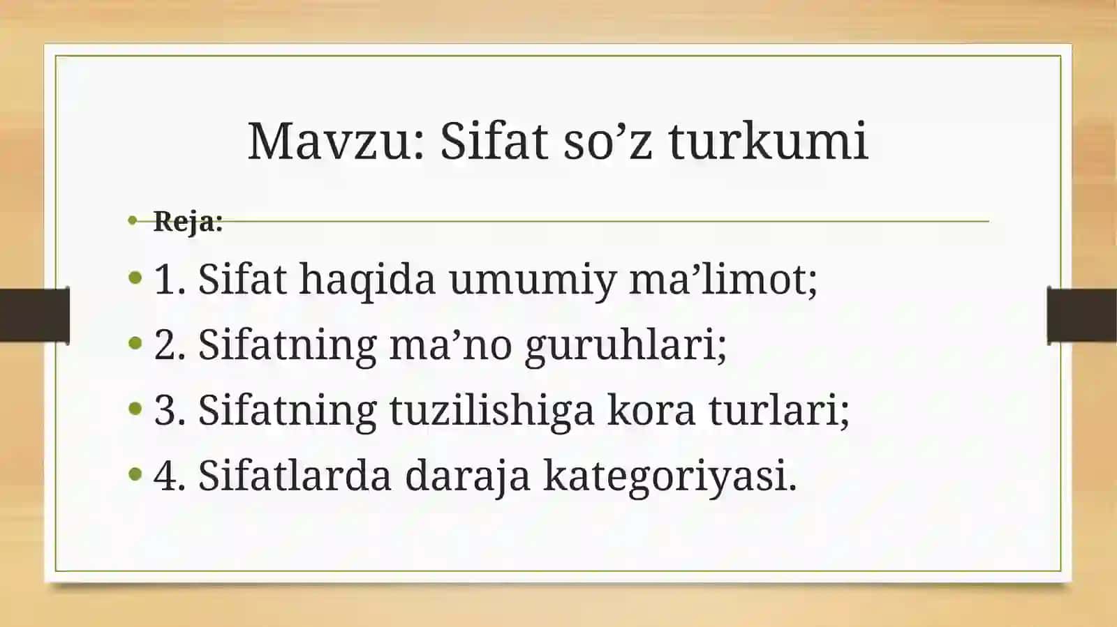 5-sinf Ona tili dars ishlanma. Sifat so'z turkumi takrorlash 2