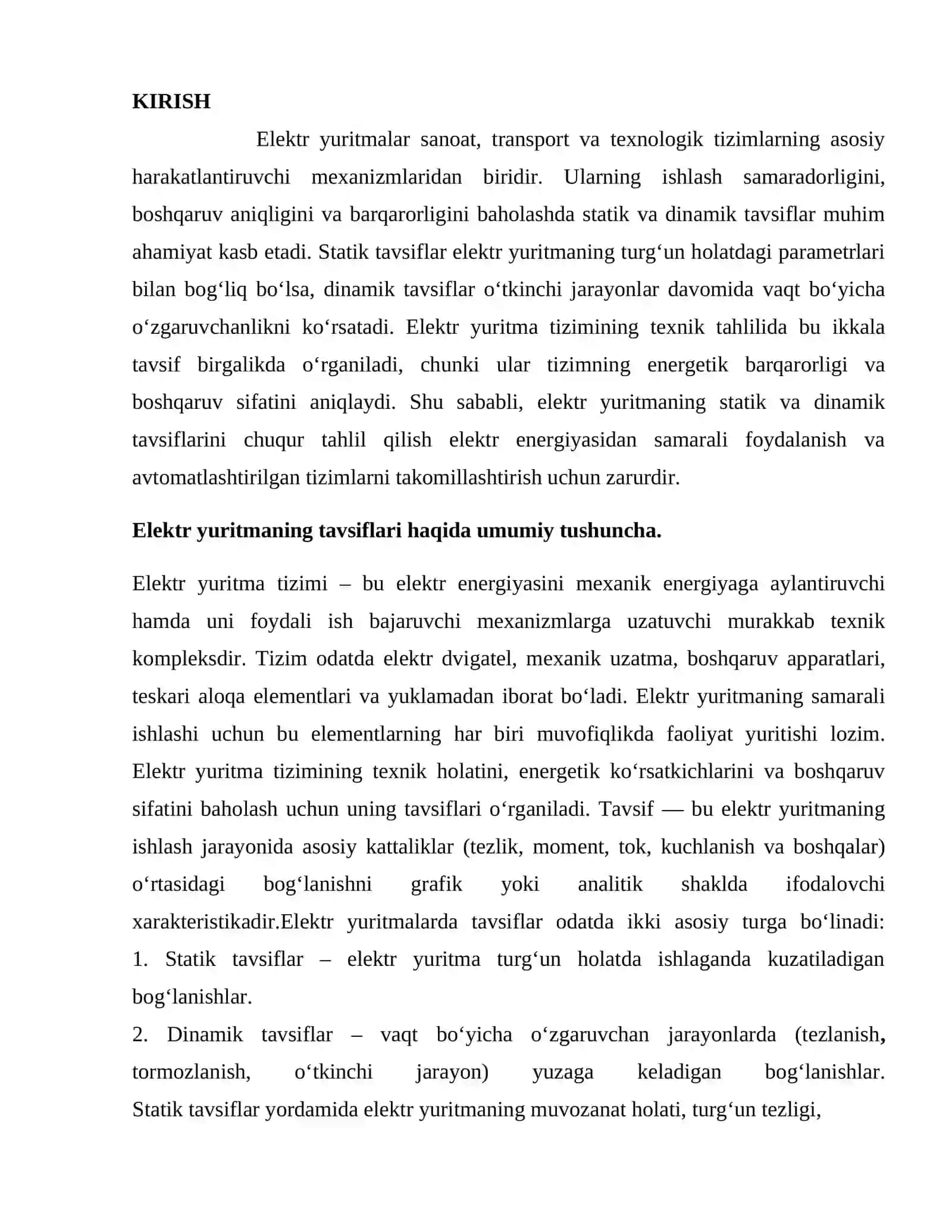 Elektr yuritmaning statik va dinamik tavsiflari 2