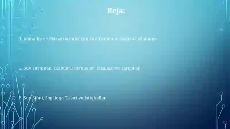 Mahalliy va Markazlashtirilgan Suv Ta'minoti 2