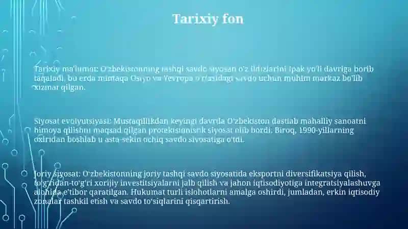Oʻzbekistonning Tashqi Savdo Siyosati 2