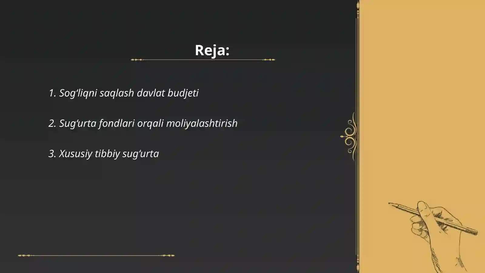 Sogʻliqni saqlash tizimi harajatlarini moliyalashtirish manbalari 2