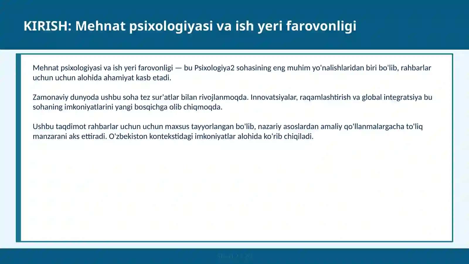 Mahnat psixologiyasi va ish yer farovinligi 2
