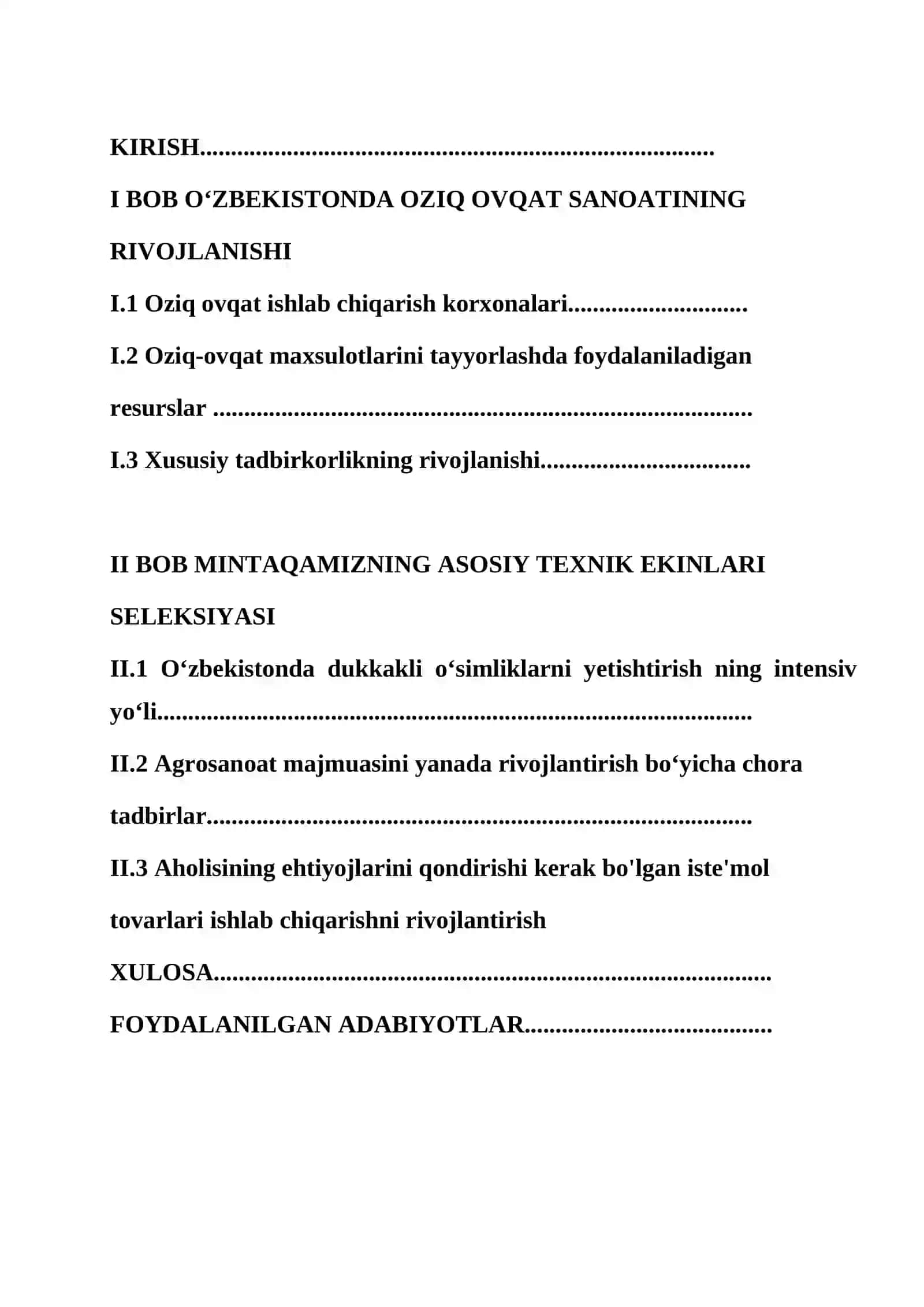 Oʻzbekiston oziq-ovqat sanoati tarkibi va hududiy rivojlanishi 2