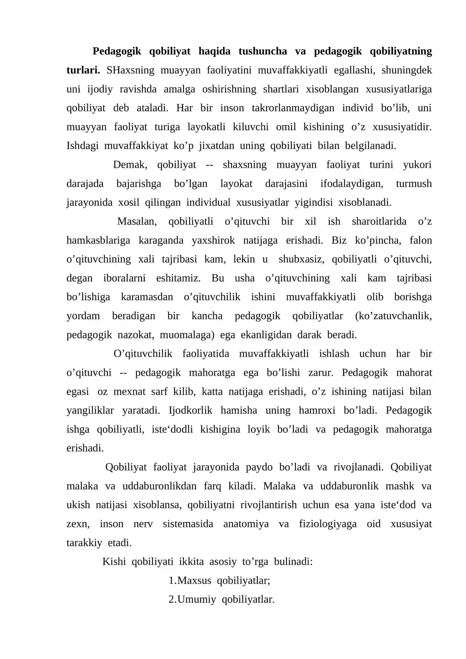 Pedagogik qobiliyat va uning rivojlantirilishi 2