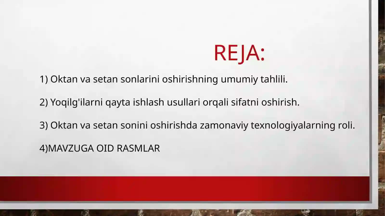 Yoqilg'ilarni oktan vaseta nsonlarini oshirish usullari 2
