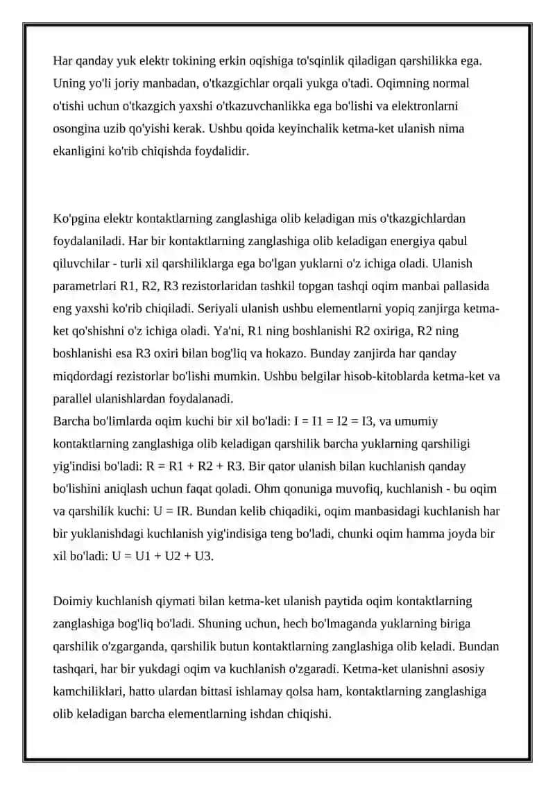 Parallеl va ketma-kеt ulash, O’TKAZGICHLARLARNING QARSHILIGINI HISOBLASH 2