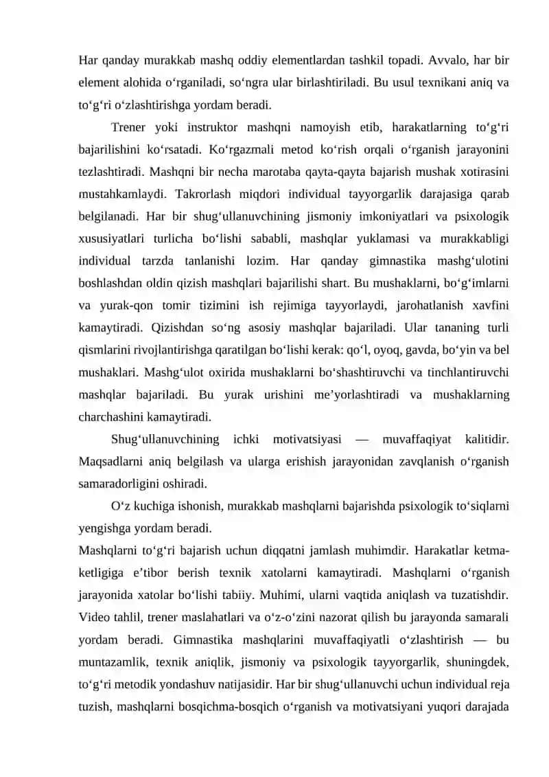 GIMNASTIKA MASHQLARINI O'RGATISH METODIKASI 2