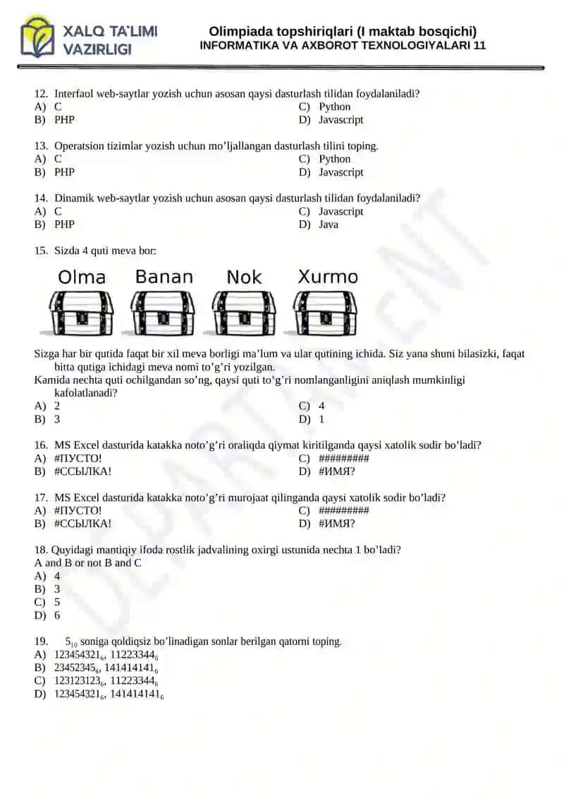 INFORMATIKA VA AXBOROT TEXNOLOGIYALARI 11 2