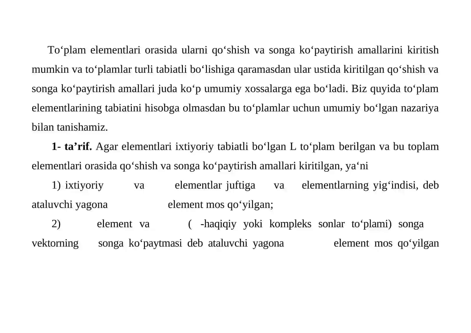 Chiziqli fazo. Yevklid fazosi 2
