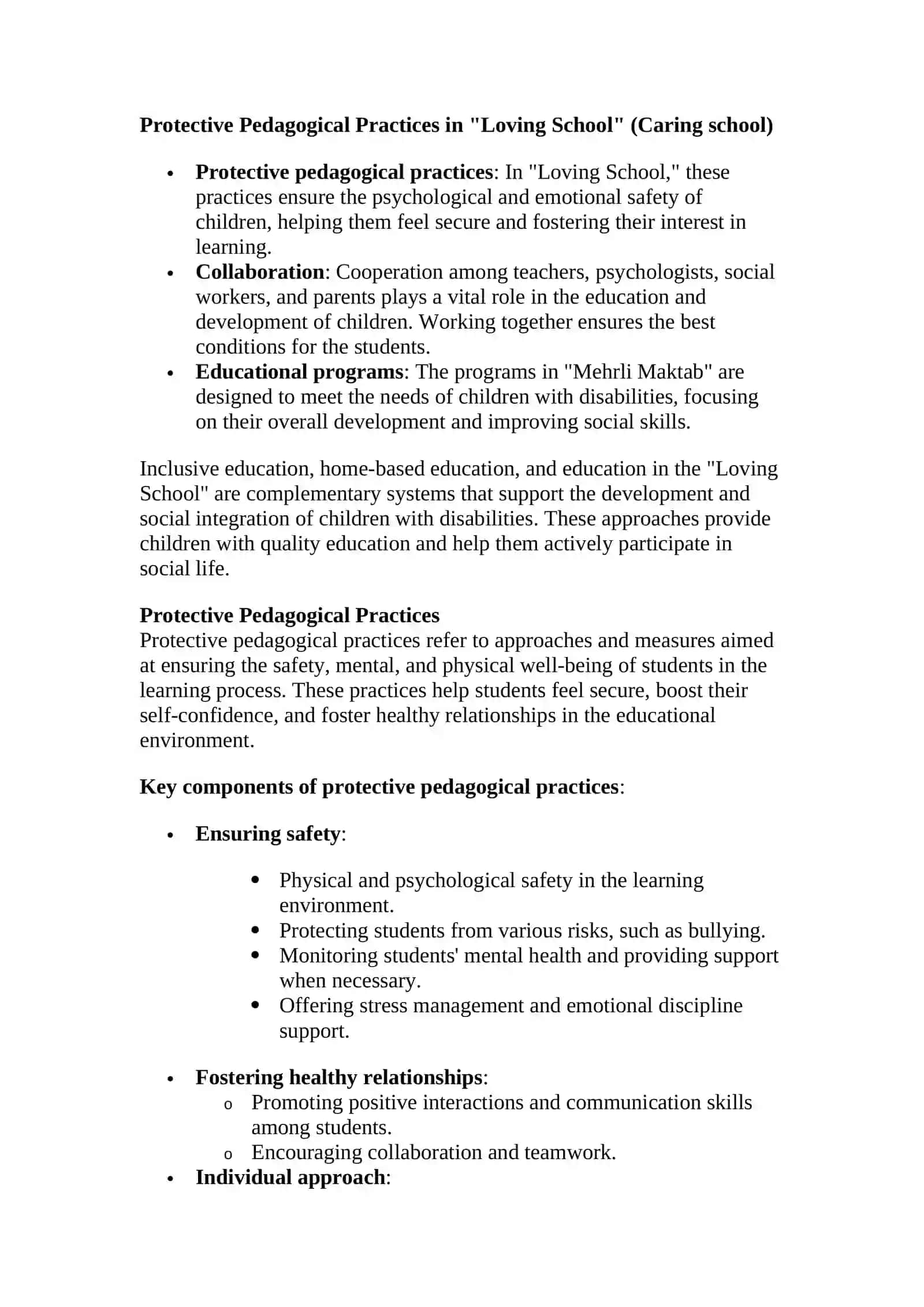 Inclusive Education, Home-based Education, and Protective Pedagogical Practices in the "Loving School" 2