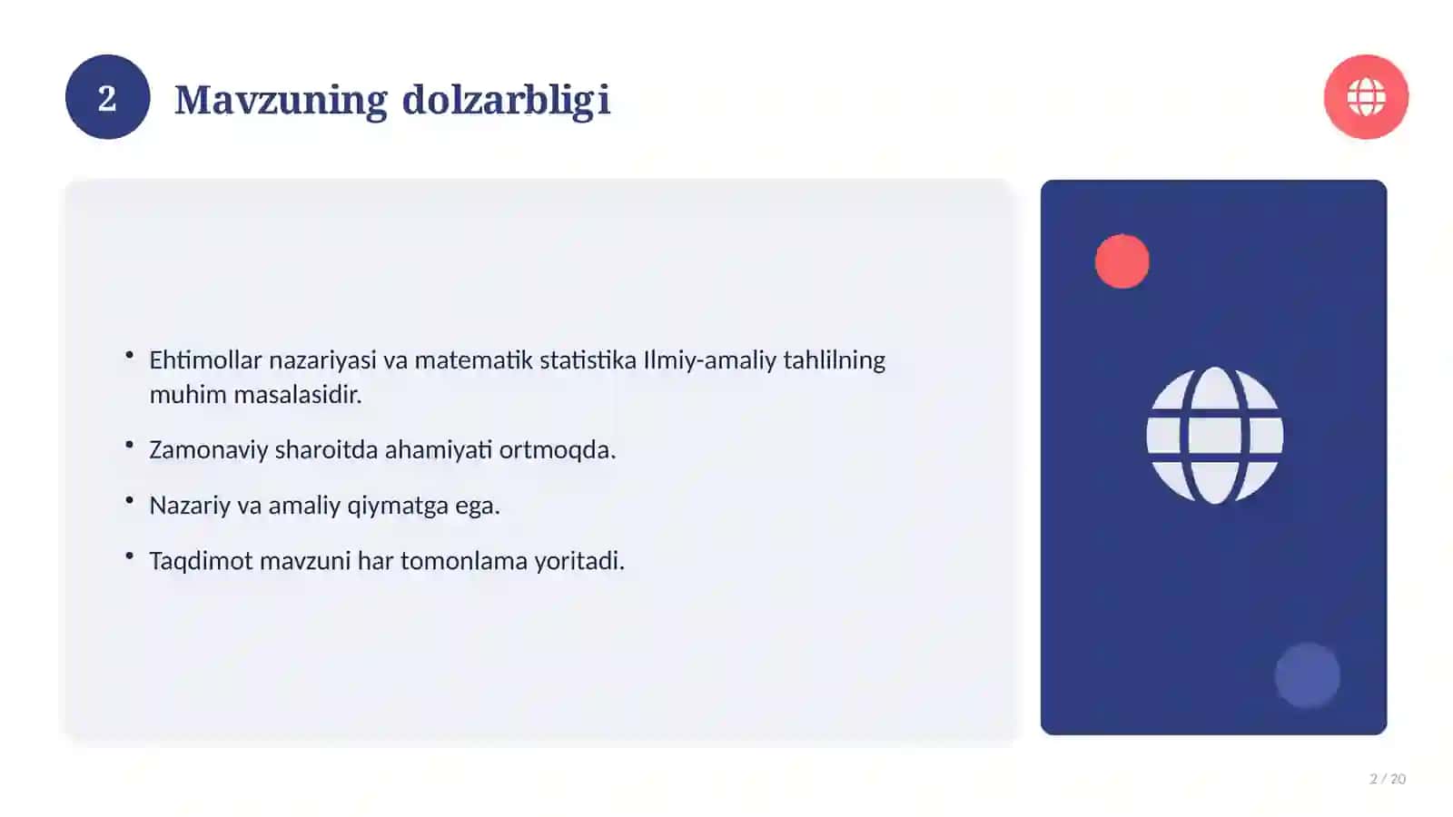 Ehtimollar nazariyasi va matematik statistika 2