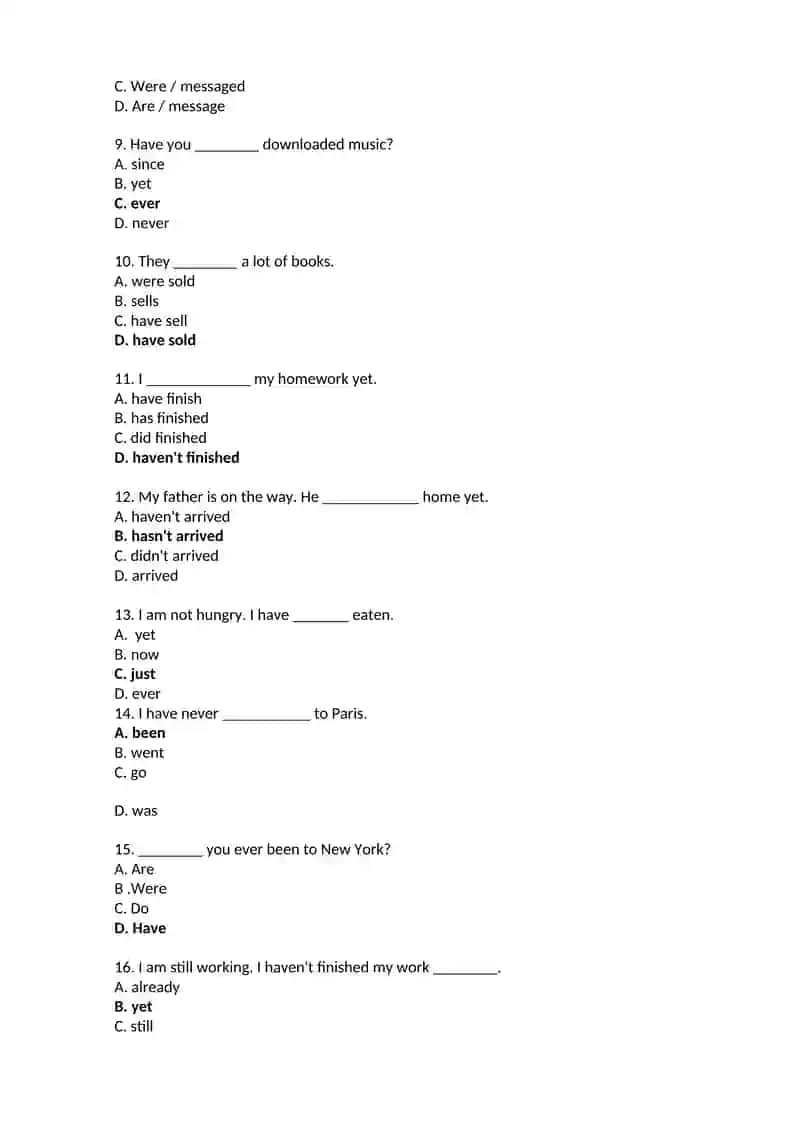 Tests for the present perfect tense 2