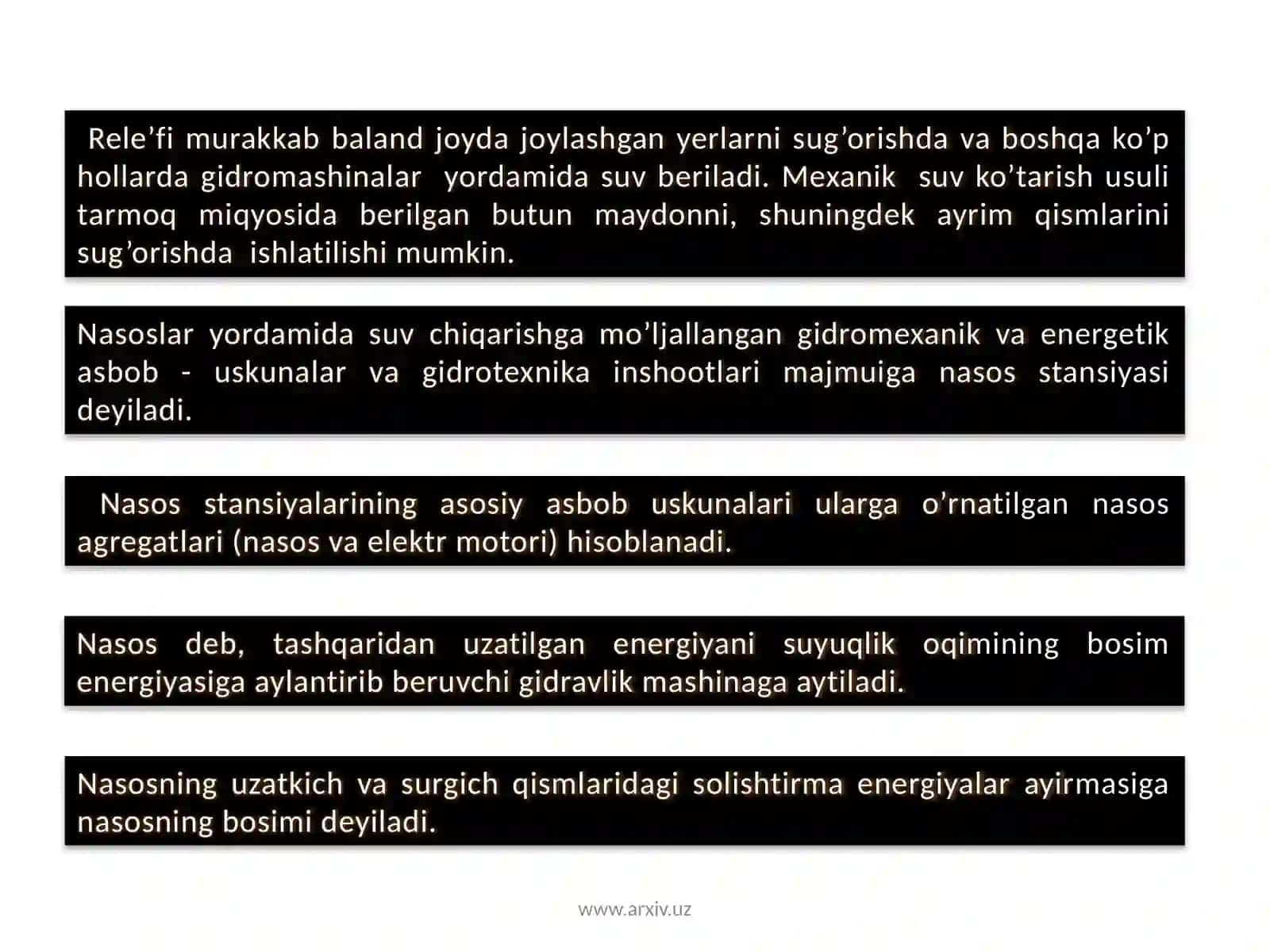 Mexanik suv ko'tarish usullari 2