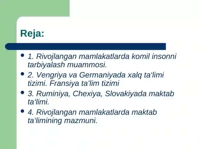 Yevropa mamlakatlarida ta'lim tizimining tuzilishi 2