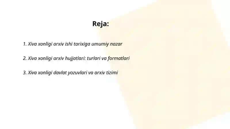 Xiva xonligi arxiv ishi tarixi 2