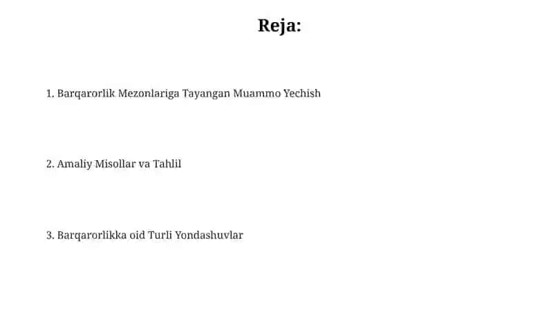Barqarorlik Mezonlari boʻyicha masala yechish 2