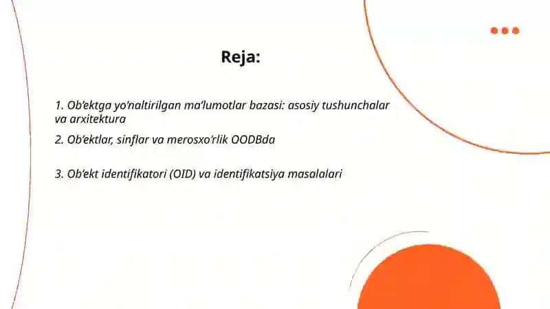 Ob’ektga yo‘naltirilgan ma’lumotlar bazasi 2