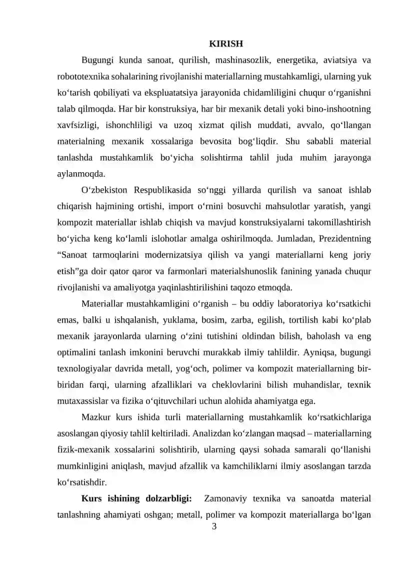 MUSTAHKAMLIK BO‘YICHA QIYOSIY MATERIAL TAHLILI 2