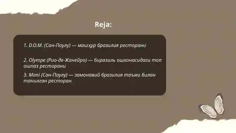 Бразилия давлатида жойлашган ресторанлар 2
