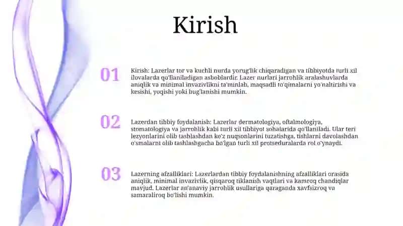 Lazerning Tibbiyotda Qòllanilishi 2
