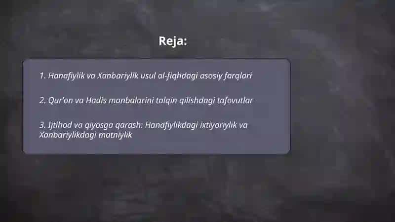 Hanafiylik va Xanbariylik mazhabining oʻzaro farqlari 2
