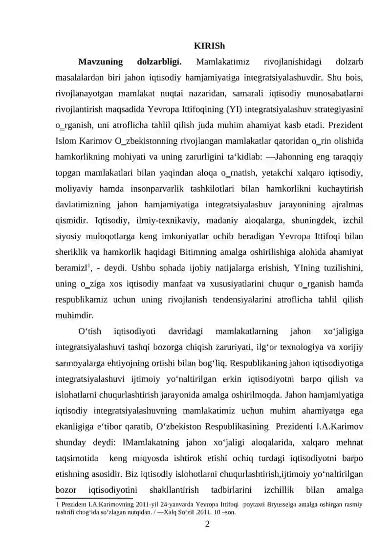 TASHQI SAVDO VA UNDA O’ZBEKISTON RESPUBLIKASINING TUTGAN O’RNI 2