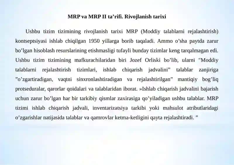 MRP va MRP II ta’rifi 2