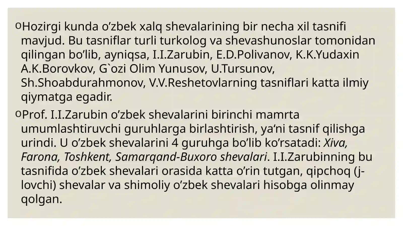 O’zbek shevalarining tasnifi 2