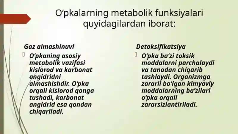 Oʻpkaning metabolizm funksiyalari 2