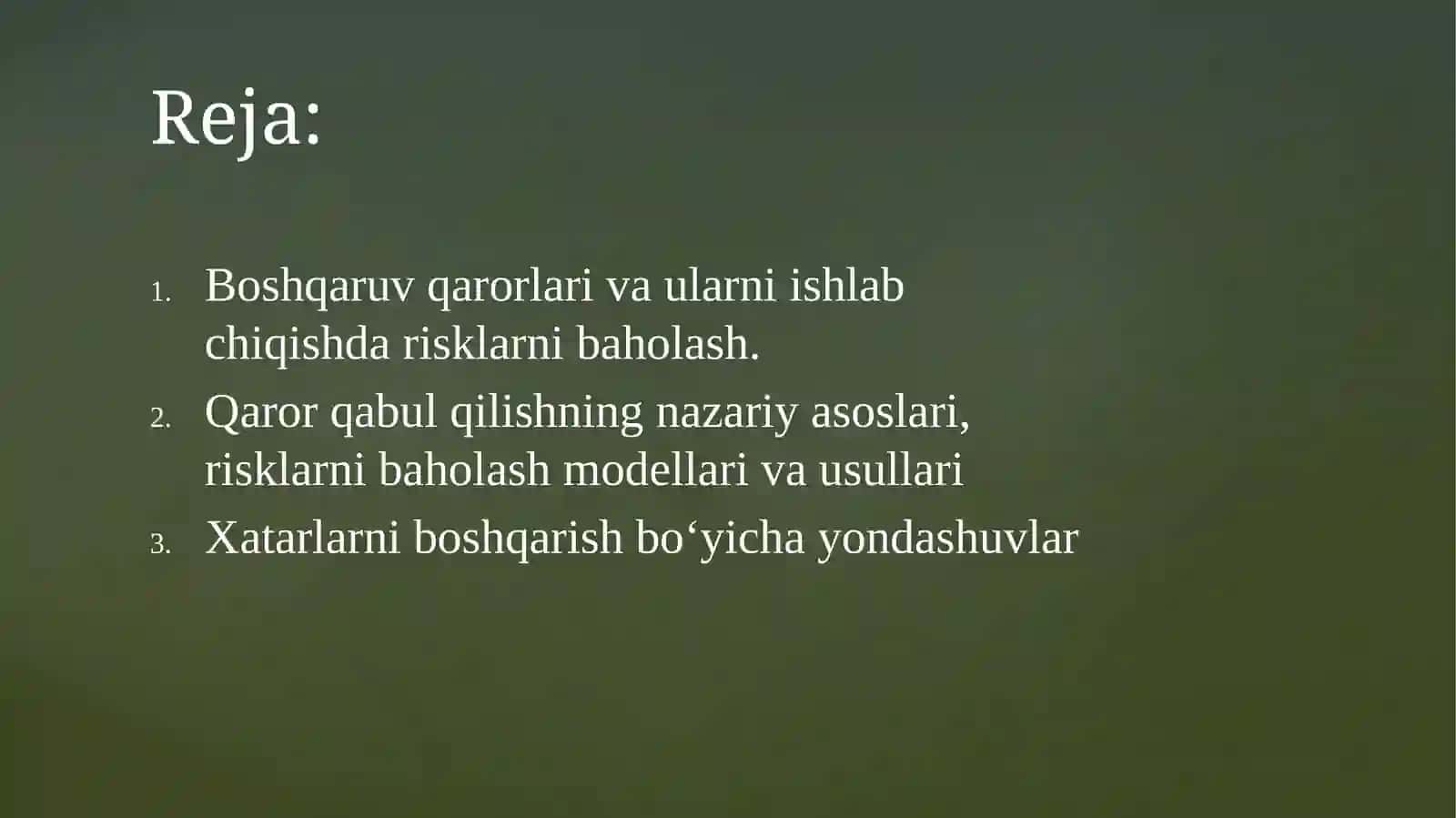 Qarorqabul qilish jarayonida risklarni baholash 2