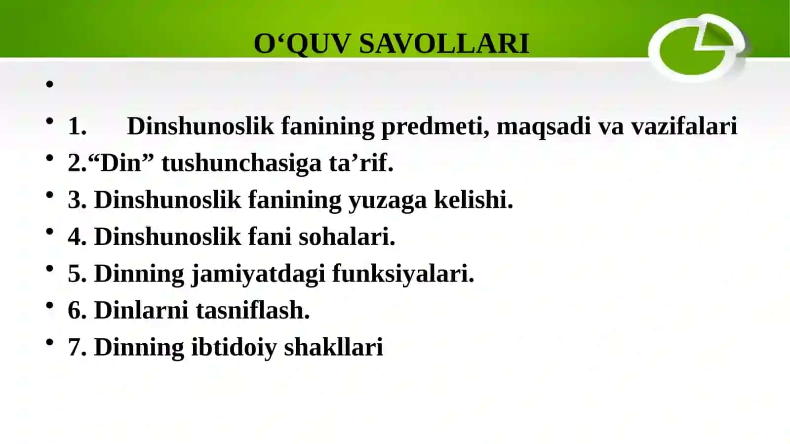 “DINSHUNOSLIK”FANIGA KIRISH 2