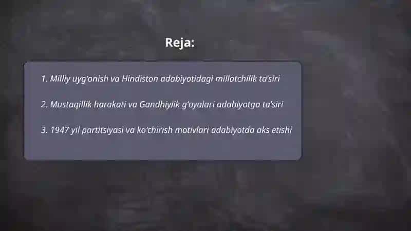 XX asr Hindiston adabiyoti xususiyatlari 2