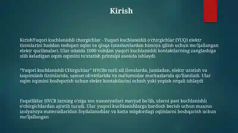 Yuqori Kuchlanishli Õchirgichlar 2