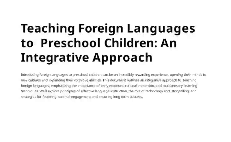 Teaching Foreign Languages to Preschool Children: An Integrative Approach 2