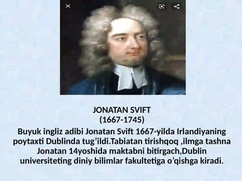 Buyuk Ingliz adibi Jonatan Svift hayoti va ijodi 2