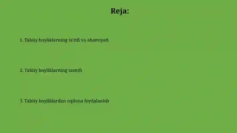 Tabiiy resurslar va ularning klassifikatsiyalari 2