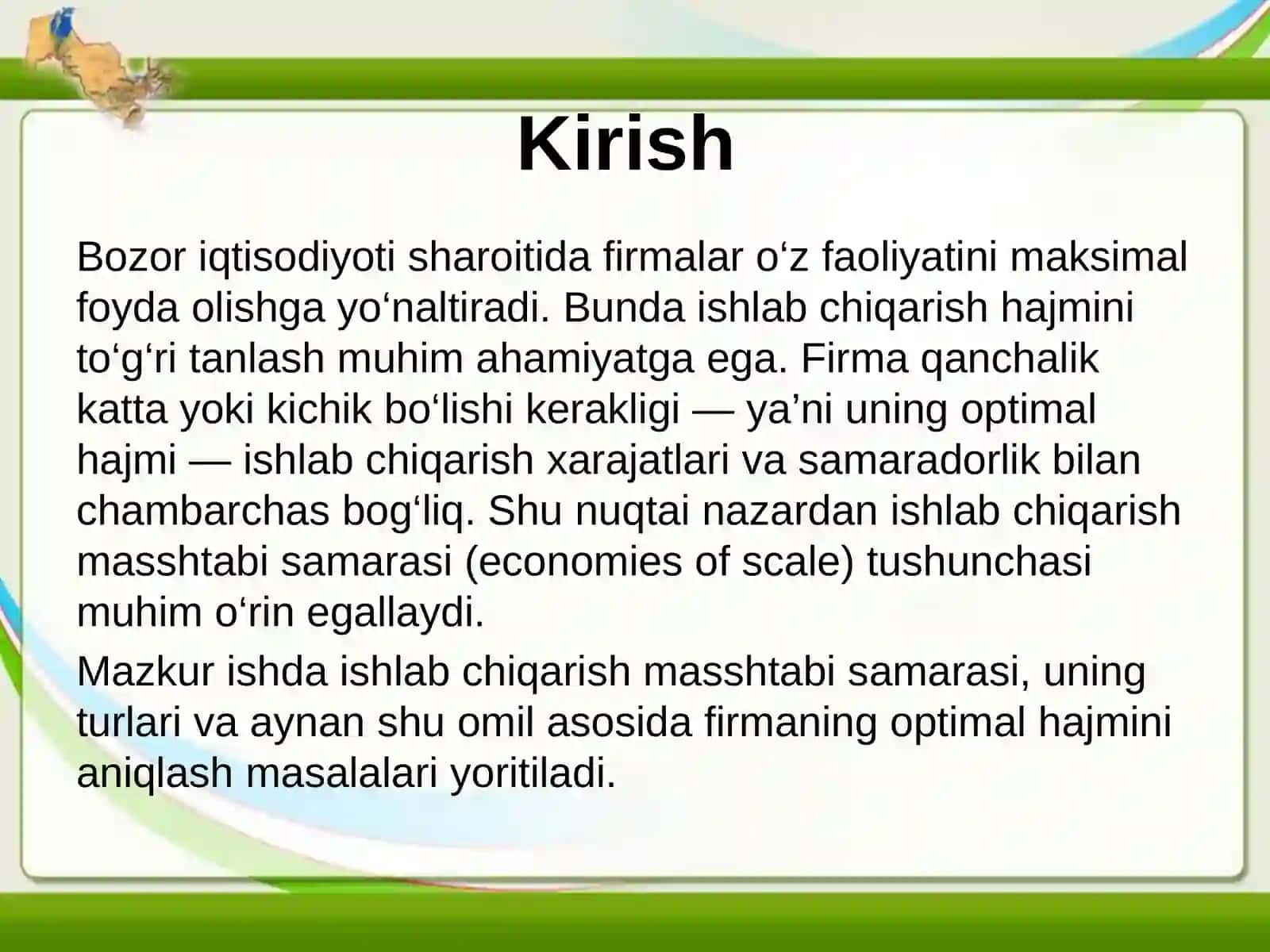 Ishlab chiqarish masshtabi samarasiga ko'ra firmaning  optimal razmerini aniqlash 2