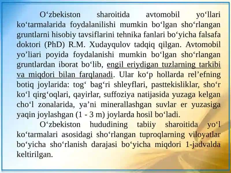 SHO’RXOK YERLARDA YO’LLARNI LOYIHALASH 2