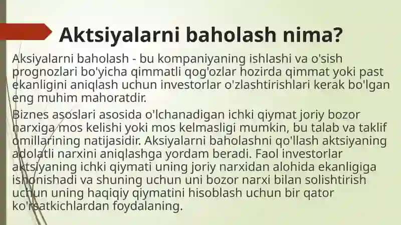 Oddiy aksiyalar va ularning baholanishi 2